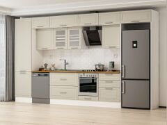 Alvinka 400X240 Cm Klasik Mebran Mutfak Dolabı Beyaz Beyaz Mbb-E80B60S60-3 Mebran | Kumtaşı - Mdf