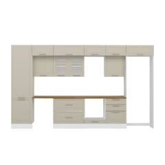 Alvinka 400X240 Cm Klasik Mebran Mutfak Dolabı Beyaz Beyaz Mbb-E80B60S60-3 Mebran | Kumtaşı - Mdf