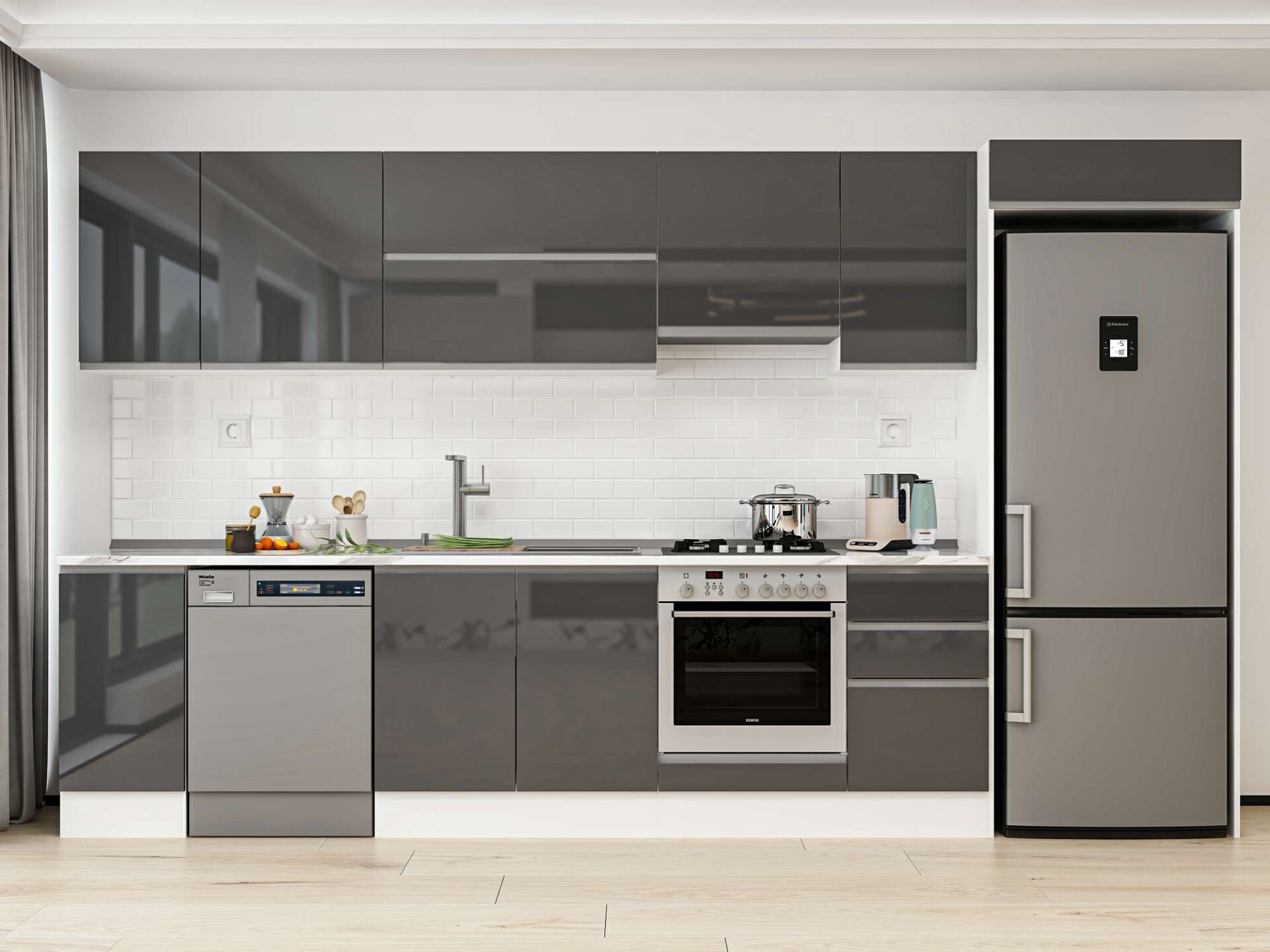 Alvinka 365X222 Cm High Gloss Mutfak Dolabı Mb-E80S40S45-1 High Gloss | Antrasit - Mdf