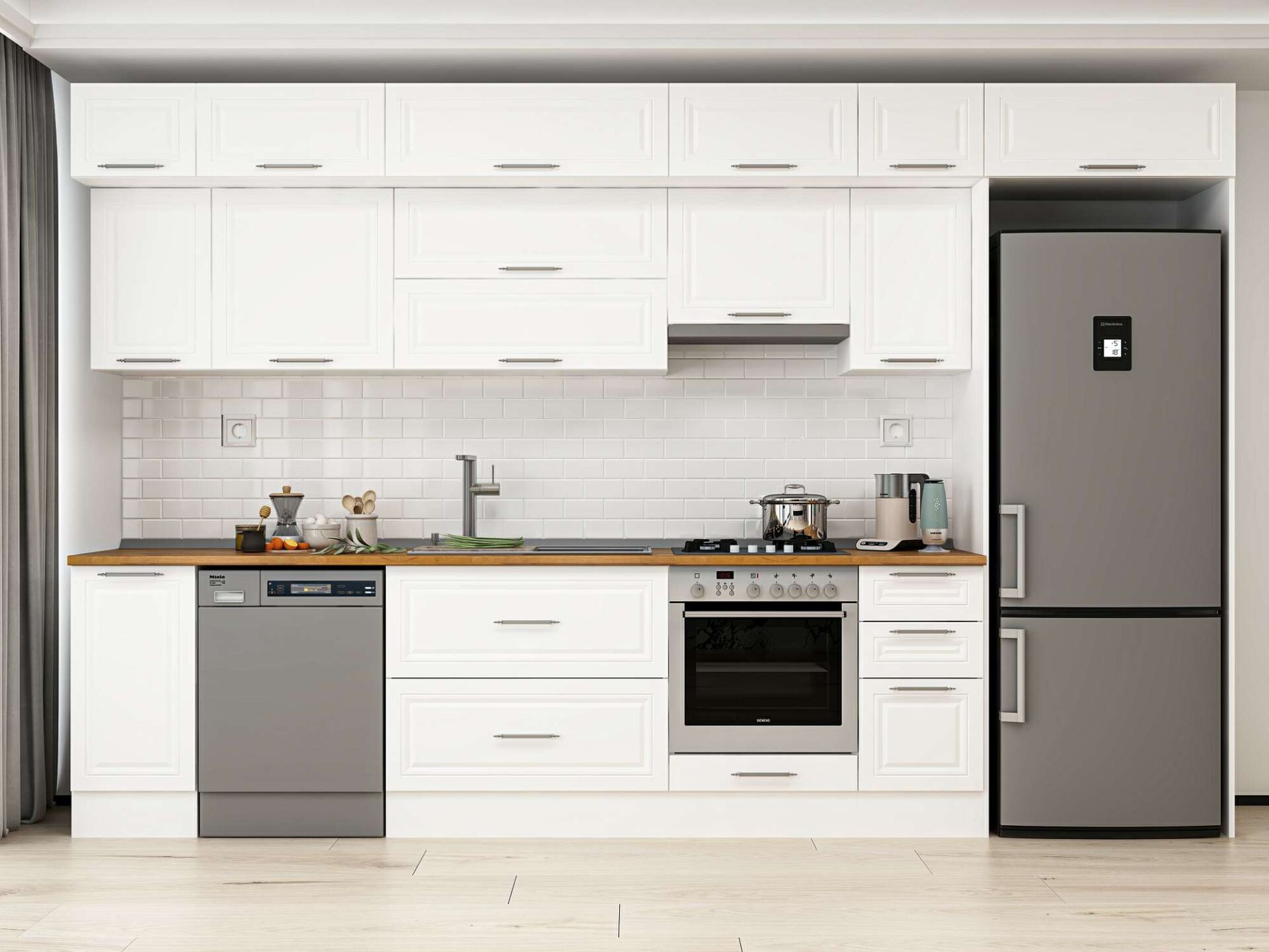 Alvinka 370X240 Cm Klasik Mebran Mutfak Dolabı Beyaz Beyaz Mb-E90S40S40-1 Mebran | Beyaz - Suntalam