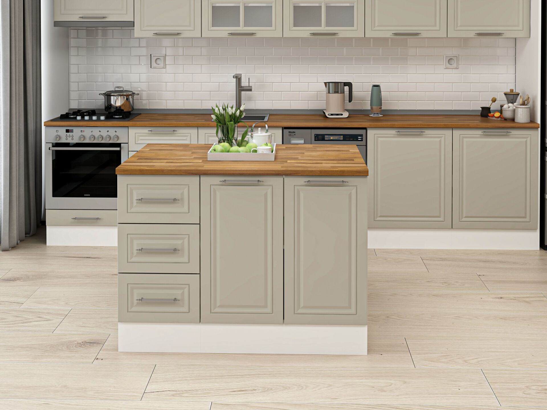 Alvinka 120 Cm Mbr_C Ada Mutfak Dolabı Beyaz Kumtaşı Mdf