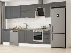 Alvinka 380X222 Cm Klasik Mebran Mutfak Dolabı Mb-E90S50S40-2 Mebran | Antrasit - Mdf