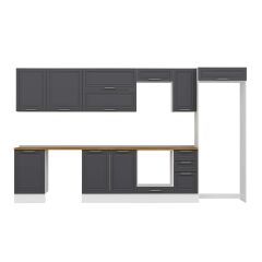 Alvinka 380X222 Cm Klasik Mebran Mutfak Dolabı Mb-E90S50S40-2 Mebran | Antrasit - Mdf