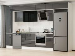 Alvinka 365X240 Cm High Gloss Mutfak Dolabı Mbb-E80B45S40-3 High Gloss | Antrasit - Mdf