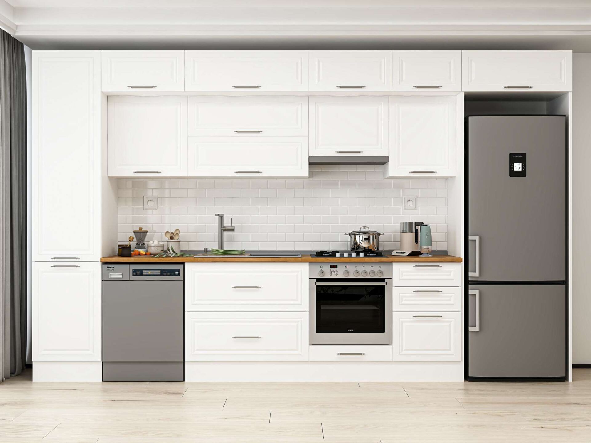 Alvinka 380X240 Cm Klasik Mebran Mutfak Dolabı Beyaz Beyaz Mbb-E80B50S50-1