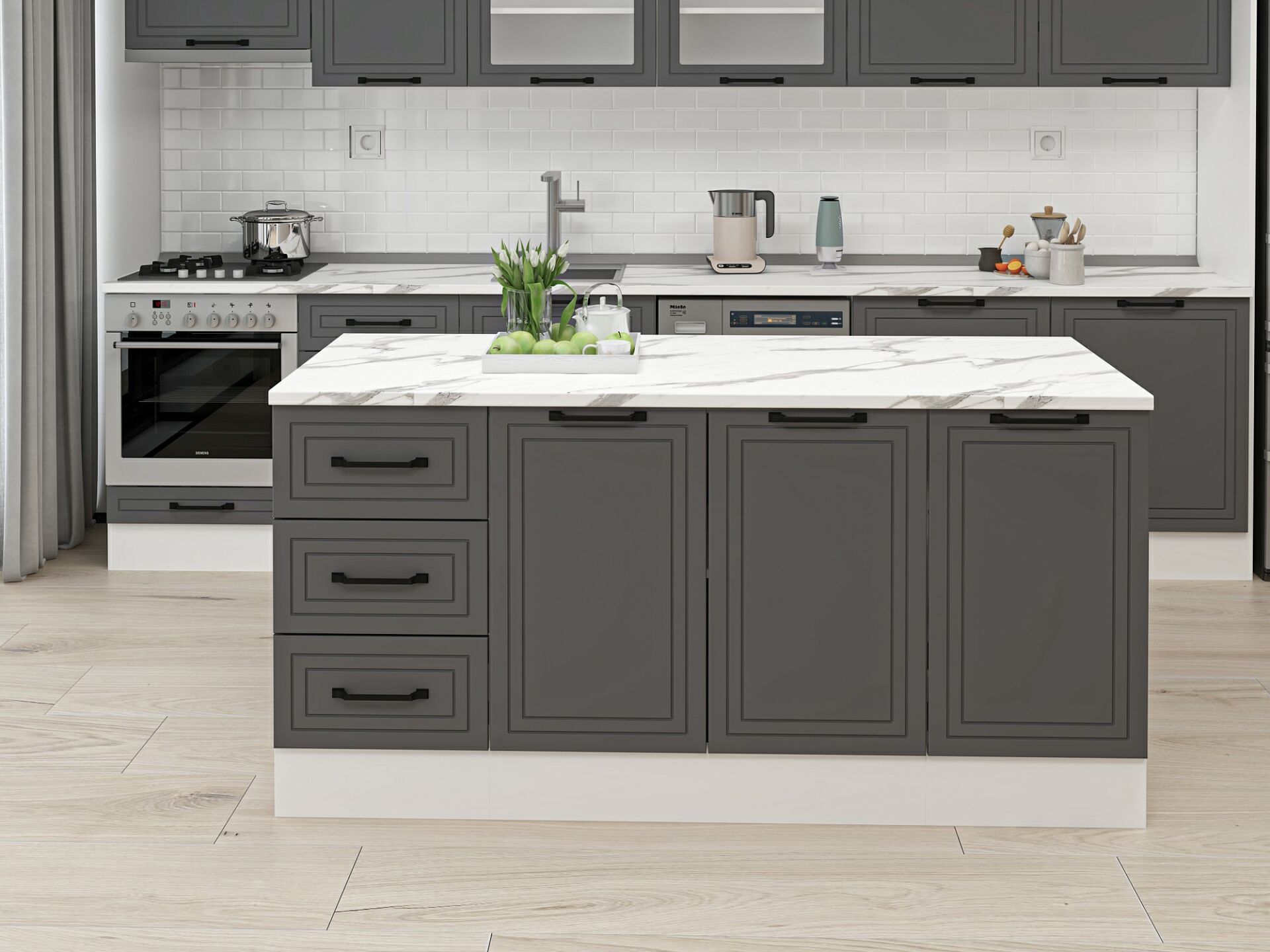 Alvinka 180 Cm Mbr_A Ada Mutfak Dolabı Beyaz Antrasit Suntalam