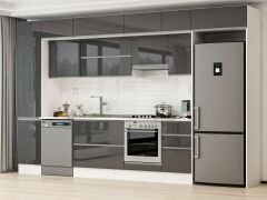 Alvinka 370X240 Cm High Gloss Mutfak Dolabı Mbb-E80B45S45-1 High Gloss | Antrasit - Suntalam