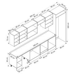 Alvinka 380X222 Cm Klasik Mebran Mutfak Dolabı Mb-E90S50S40-3 Mebran | Beyaz - Mdf
