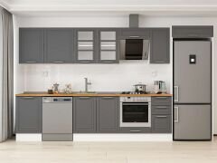 Alvinka 380X222 Cm Klasik Mebran Mutfak Dolabı Mb-E90S50S40-3 Mebran | Antrasit - Mdf