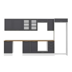 Alvinka 380X222 Cm Klasik Mebran Mutfak Dolabı Mb-E90S50S40-3 Mebran | Antrasit - Mdf