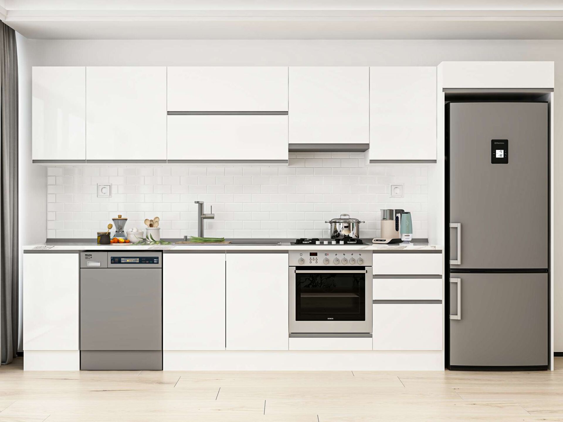 Alvinka 370X222 Cm High Gloss Mutfak Dolabı Mb-E80S40S50-1 High Gloss | Beyaz - Suntalam