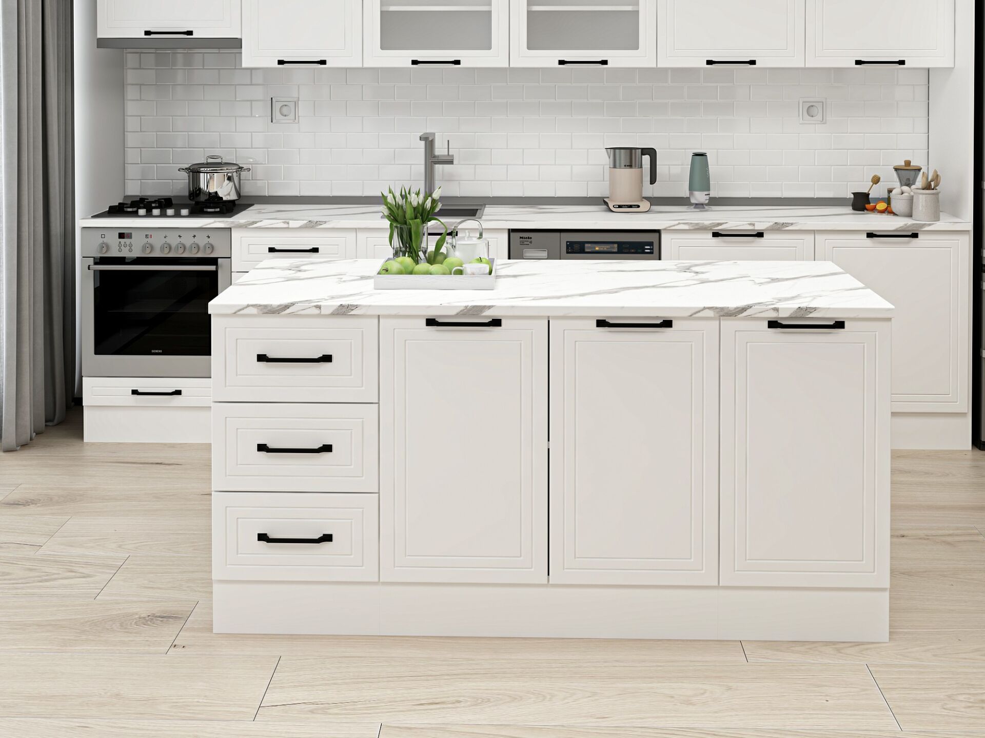 Alvinka 180 Cm Mbr_A Ada Mutfak Dolabı Beyaz Beyaz Mdf