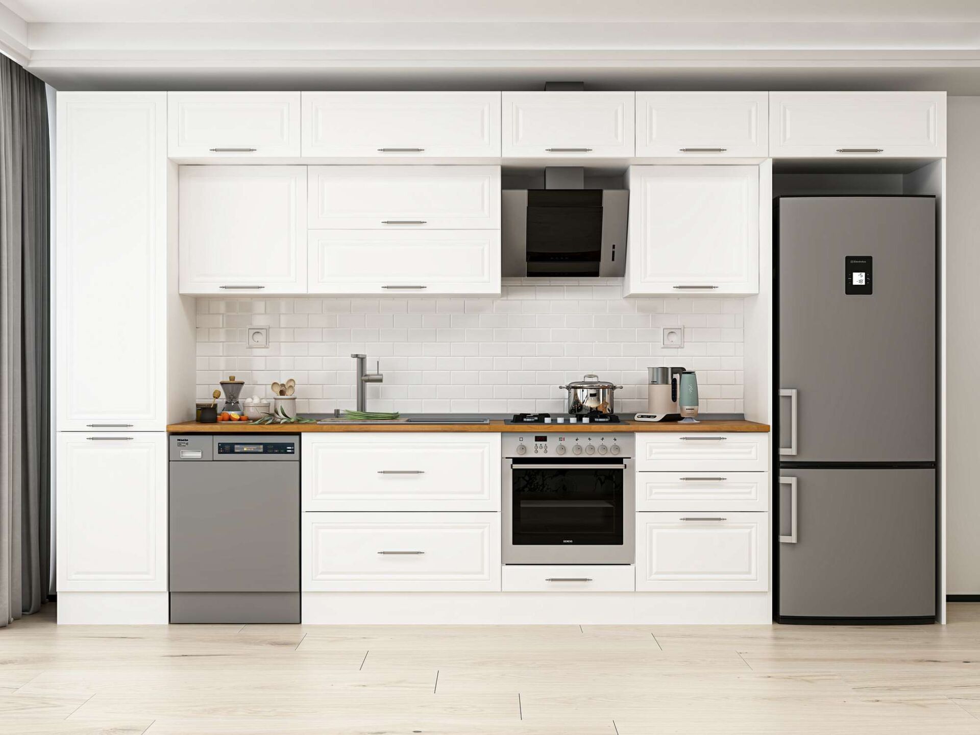 Alvinka 390X240 Cm Klasik Mebran Mutfak Dolabı Beyaz Beyaz Mbb-E80B50S60-2
