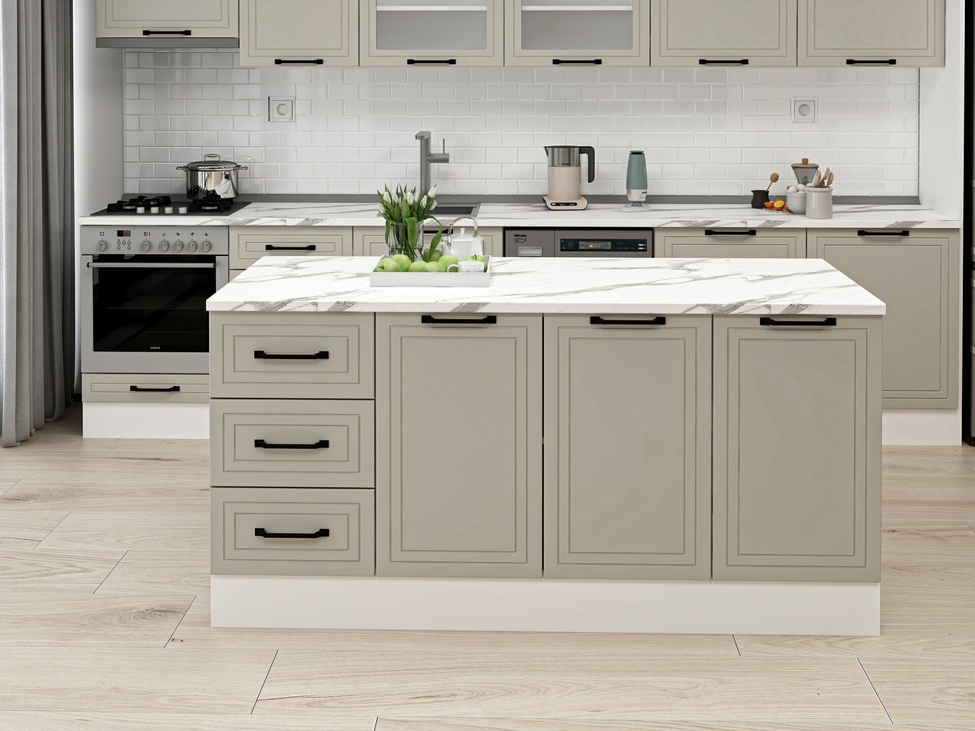 Alvinka 180 Cm Mbr_A Ada Mutfak Dolabı Beyaz Kumtaşı Suntalam