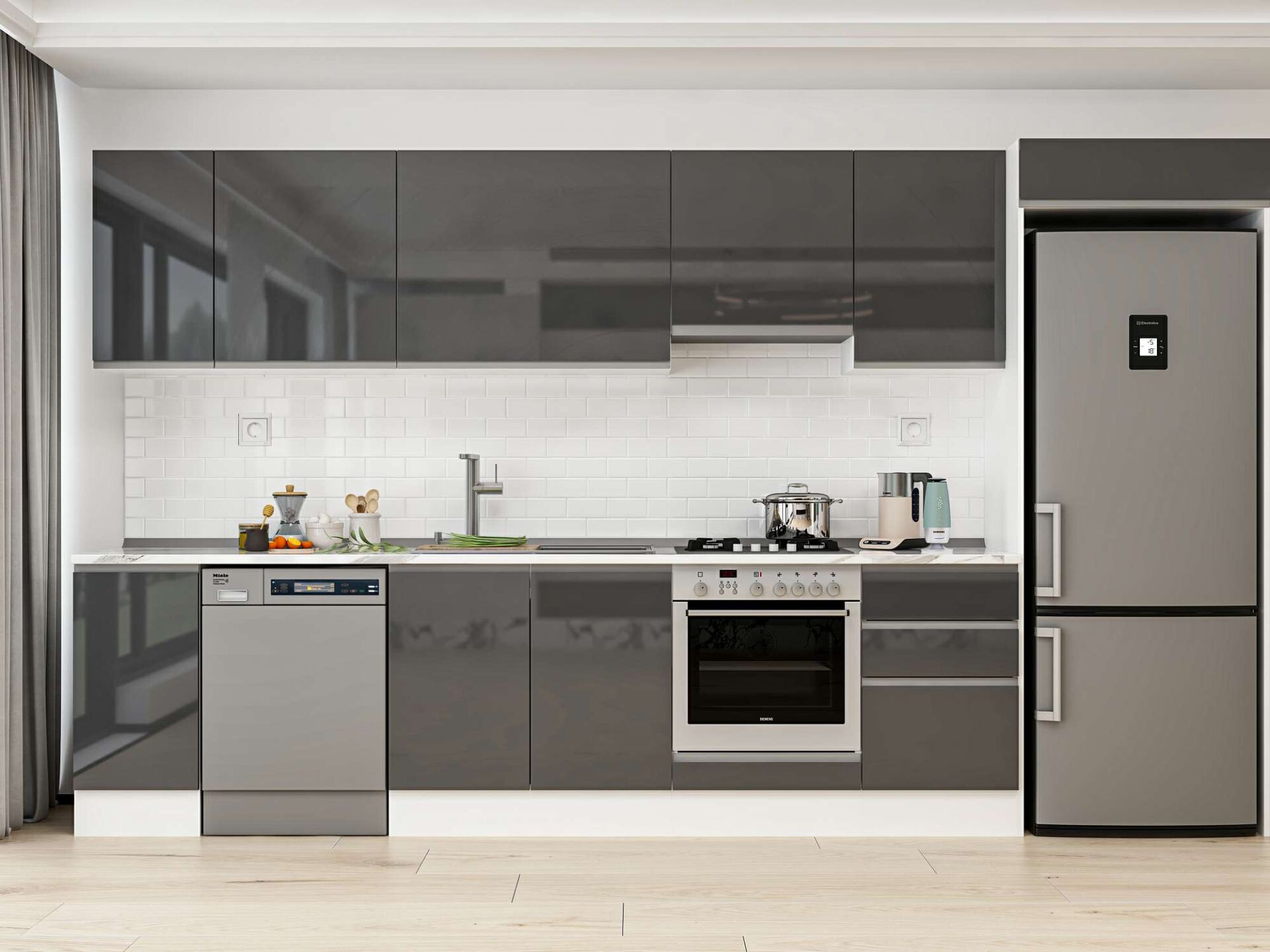 Alvinka 370X222 Cm High Gloss Mutfak Dolabı Mb-E80S40S50-1 High Gloss | Antrasit - Suntalam