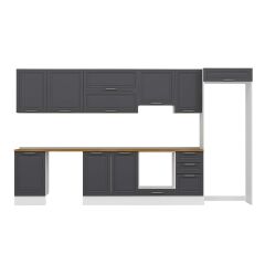 Alvinka 385X222 Cm Klasik Mebran Mutfak Dolabı Mb-E90S50S45-1 Mebran | Antrasit - Suntalam