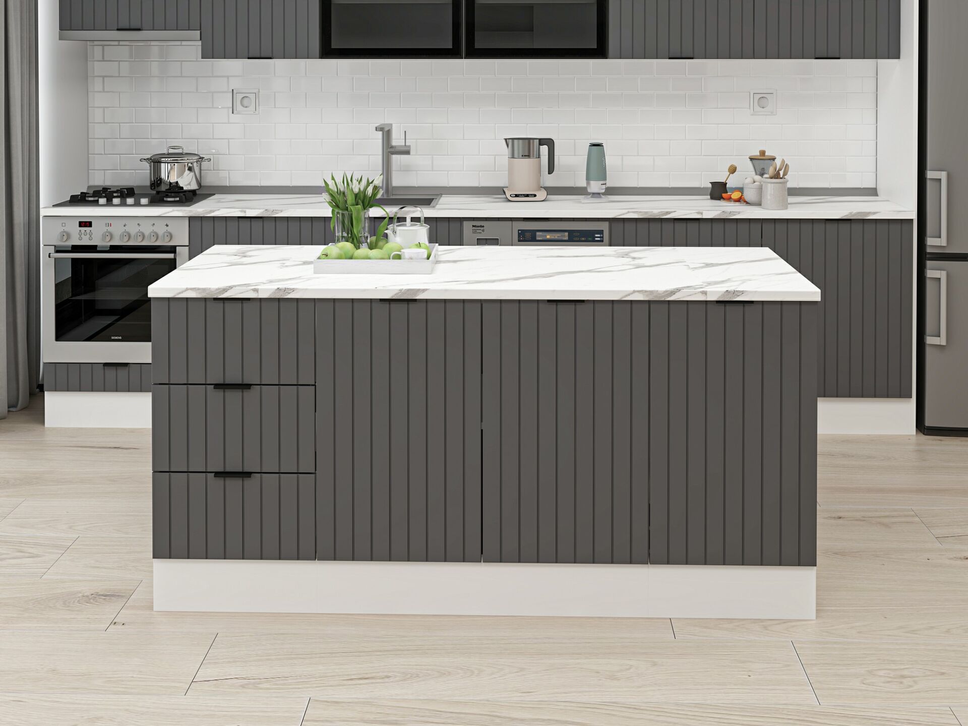 Alvinka 180 Cm Mbr_B Ada Mutfak Dolabı Beyaz Antrasit Suntalam