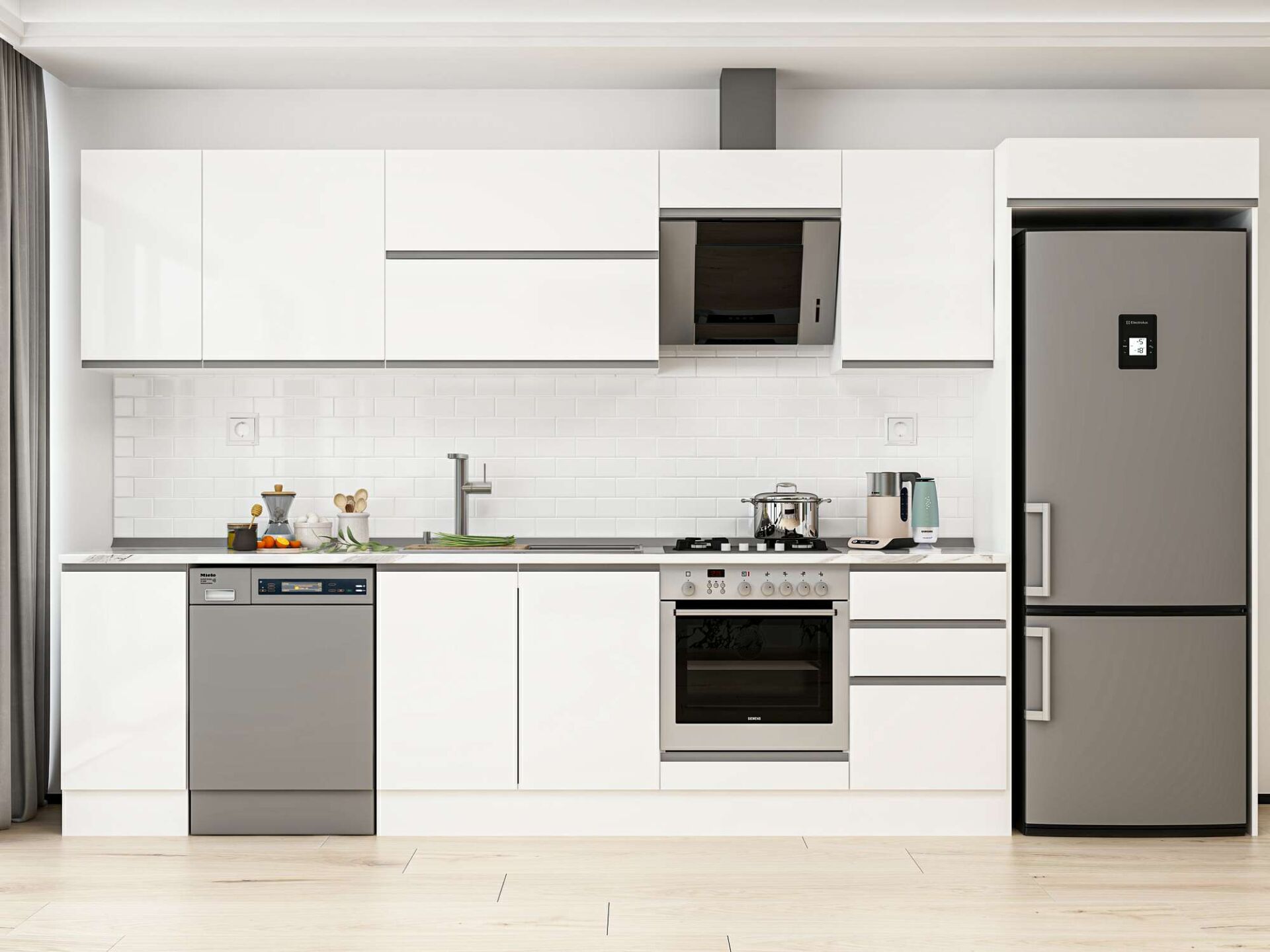 Alvinka 370X222 Cm High Gloss Mutfak Dolabı Mb-E80S40S50-2 High Gloss | Beyaz - Suntalam