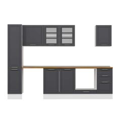 Alvinka 295X210 Cm Klasik Mebran Mutfak Dolabı Mb-E90B40S45-3 Mebran | Antrasit - Suntalam