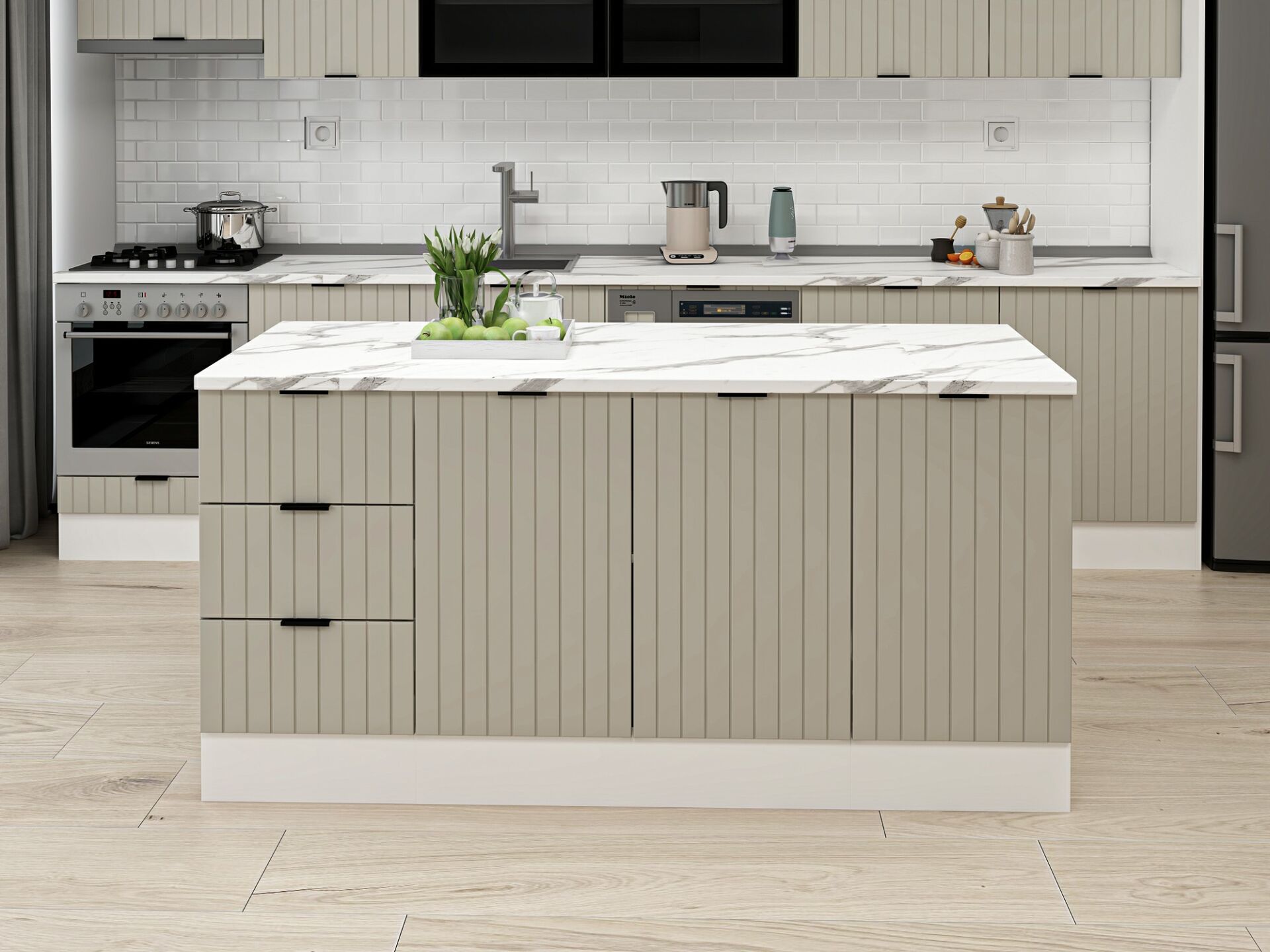 Alvinka 180 Cm Mbr_B Ada Mutfak Dolabı Beyaz Kumtaşı Suntalam