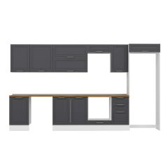 Alvinka 385X222 Cm Klasik Mebran Mutfak Dolabı Mb-E90S50S45-2 Mebran | Antrasit - Suntalam