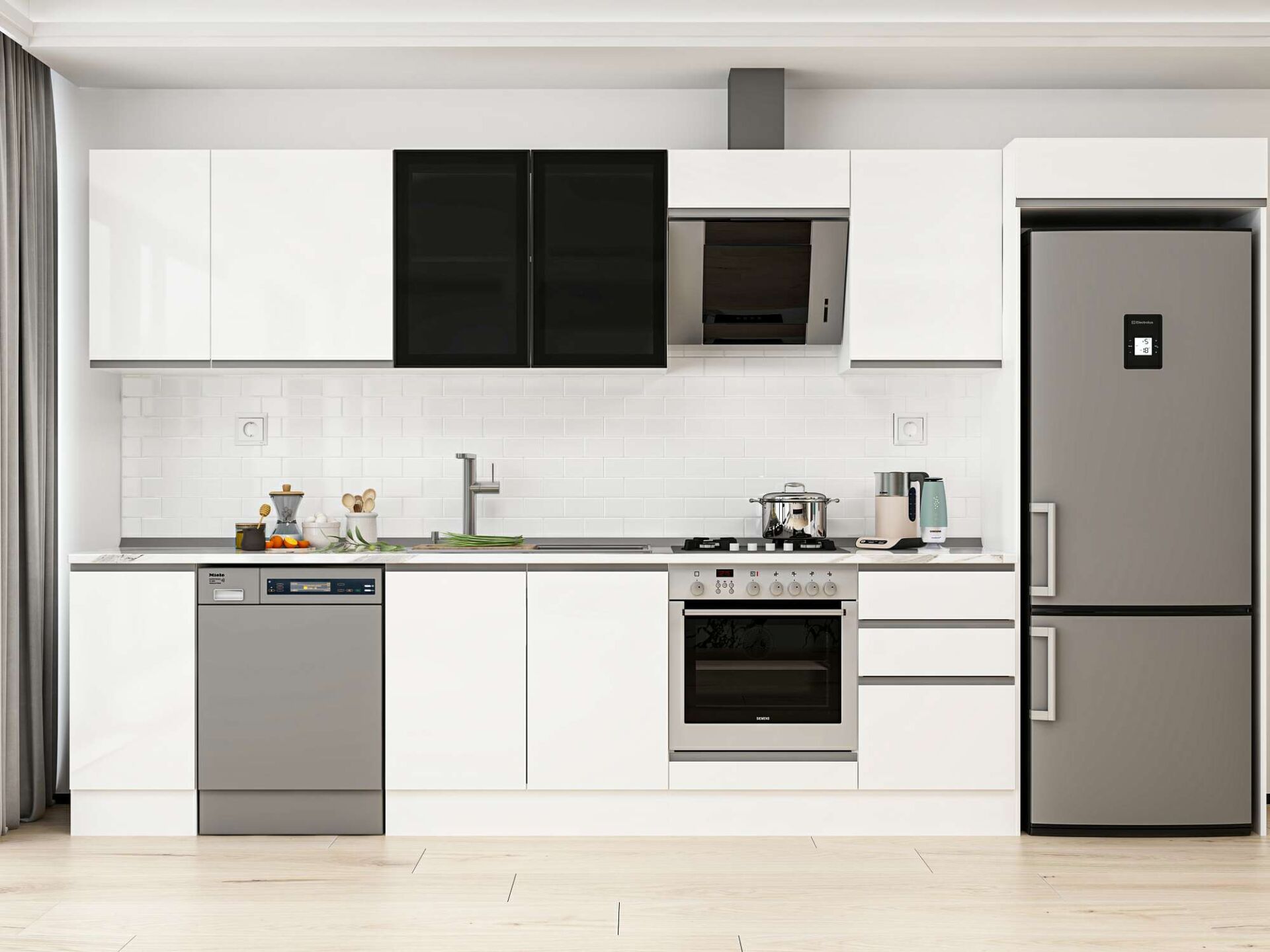 Alvinka 370X222 Cm High Gloss Mutfak Dolabı Mb-E80S40S50-3 High Gloss | Beyaz - Mdf