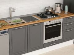 Alvinka 295X210 Cm Klasik Mebran Mutfak Dolabı Mb-E90B40S45-3 Mebran | Antrasit - Mdf