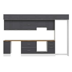 Alvinka 375X240 Cm Klasik Mebran Mutfak Dolabı Beyaz Beyaz Mb-E90S40S45-1 Mebran | Antrasit - Suntalam