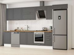 Alvinka 385X222 Cm Klasik Mebran Mutfak Dolabı Mb-E90S50S45-2 Mebran | Antrasit - Mdf