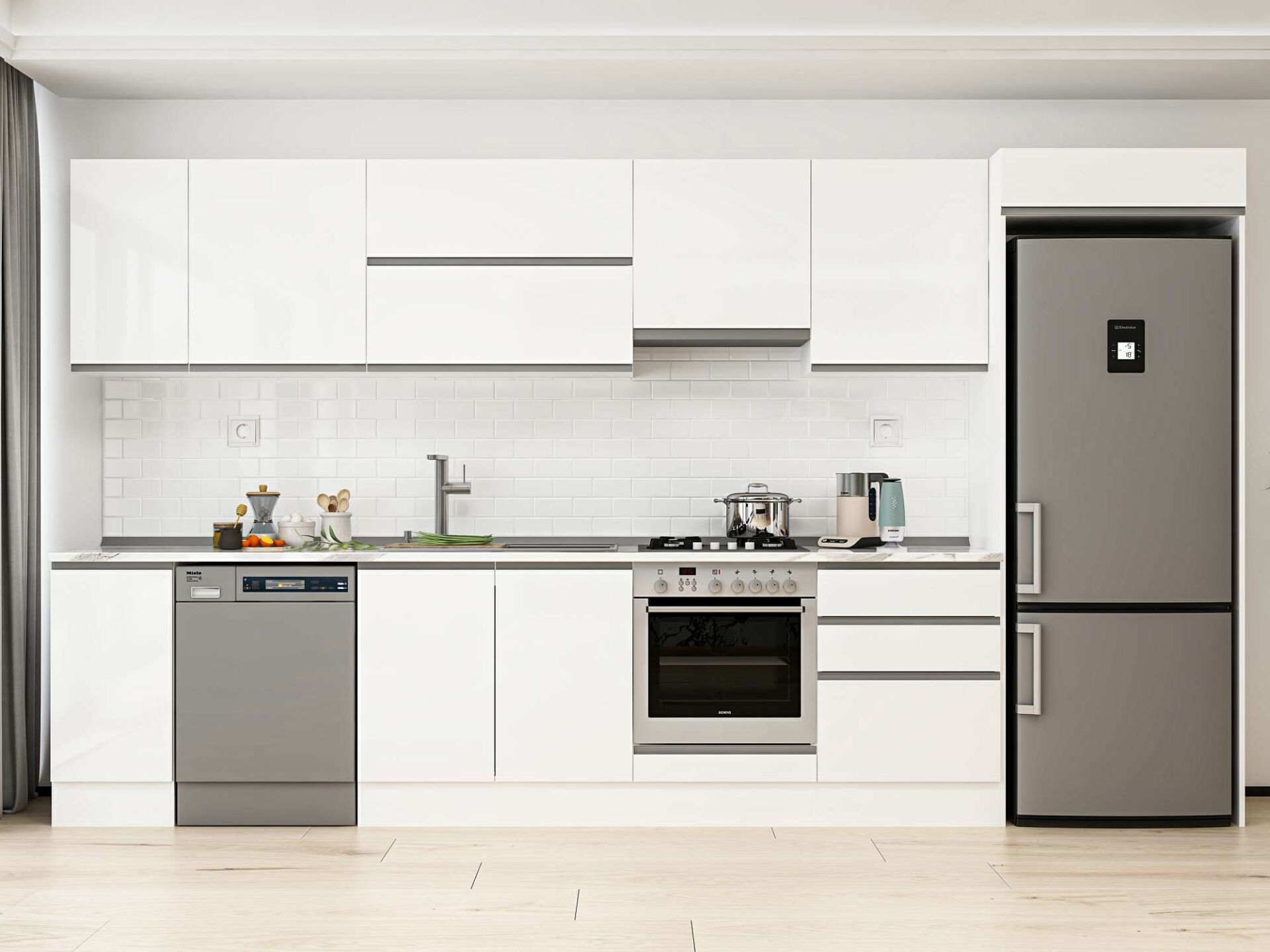 Alvinka 380X222 Cm High Gloss Mutfak Dolabı Mb-E80S40S60-1 High Gloss | Beyaz - Suntalam