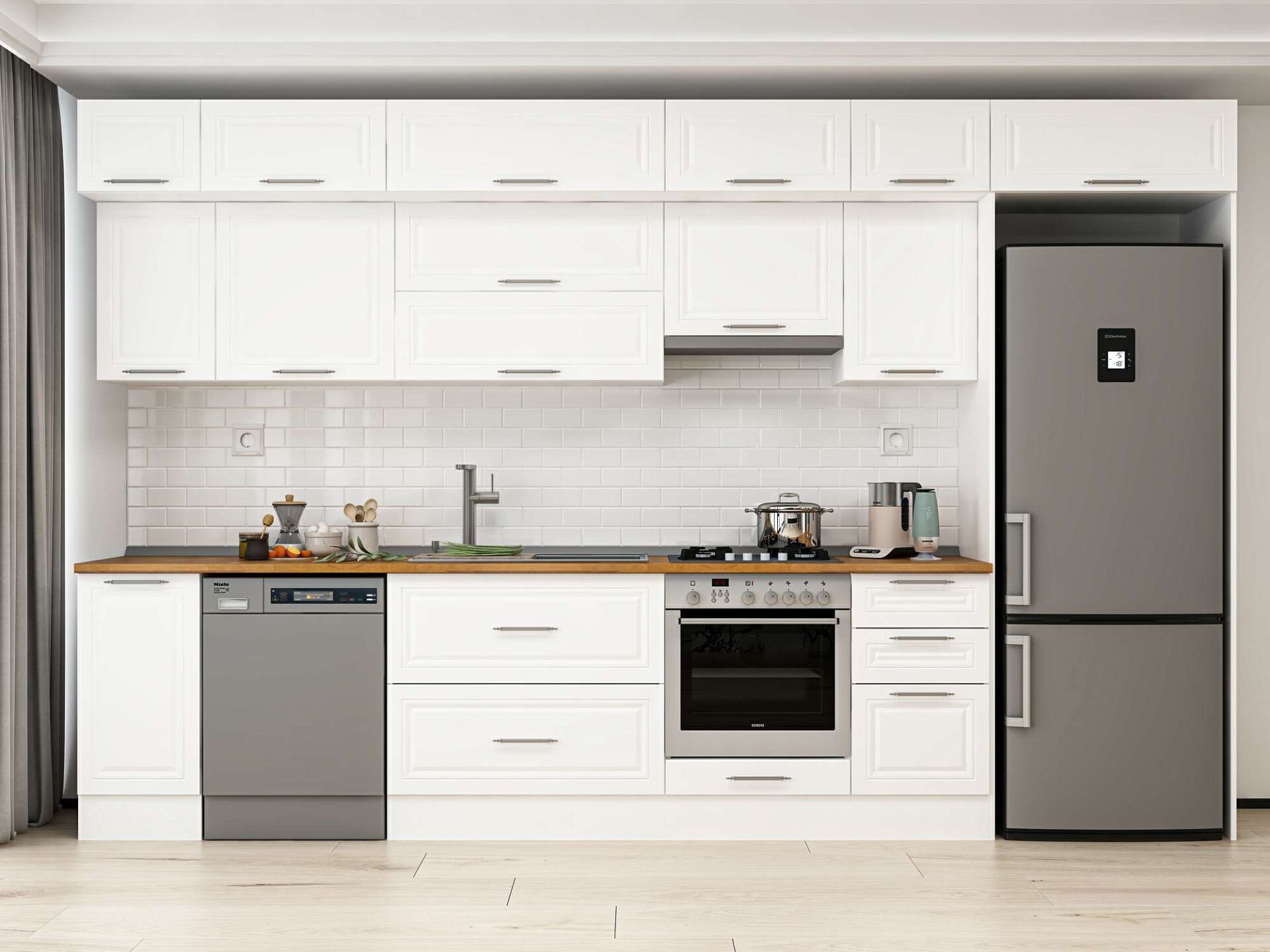 Alvinka 375X240 Cm Klasik Mebran Mutfak Dolabı Beyaz Beyaz Mb-E90S40S45-1 Mebran | Beyaz - Mdf