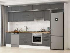 Alvinka 375X240 Cm Klasik Mebran Mutfak Dolabı Beyaz Beyaz Mb-E90S40S45-1 Mebran | Antrasit - Mdf