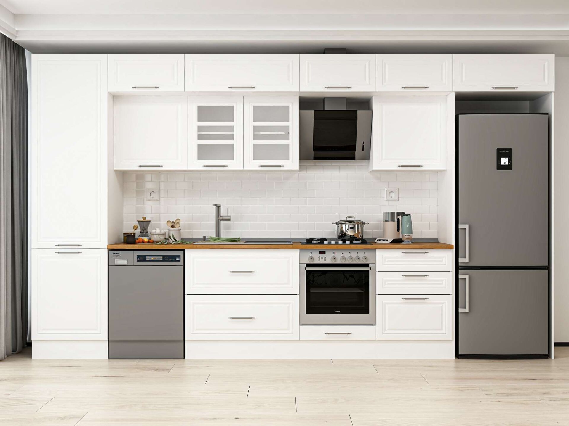 Alvinka 400X240 Cm Klasik Mebran Mutfak Dolabı Beyaz Beyaz Mbb-E80B60S60-3