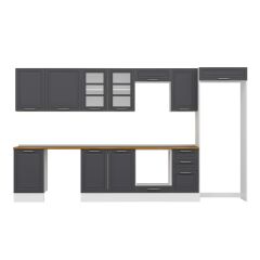 Alvinka 385X222 Cm Klasik Mebran Mutfak Dolabı Mb-E90S50S45-3 Mebran | Antrasit - Suntalam