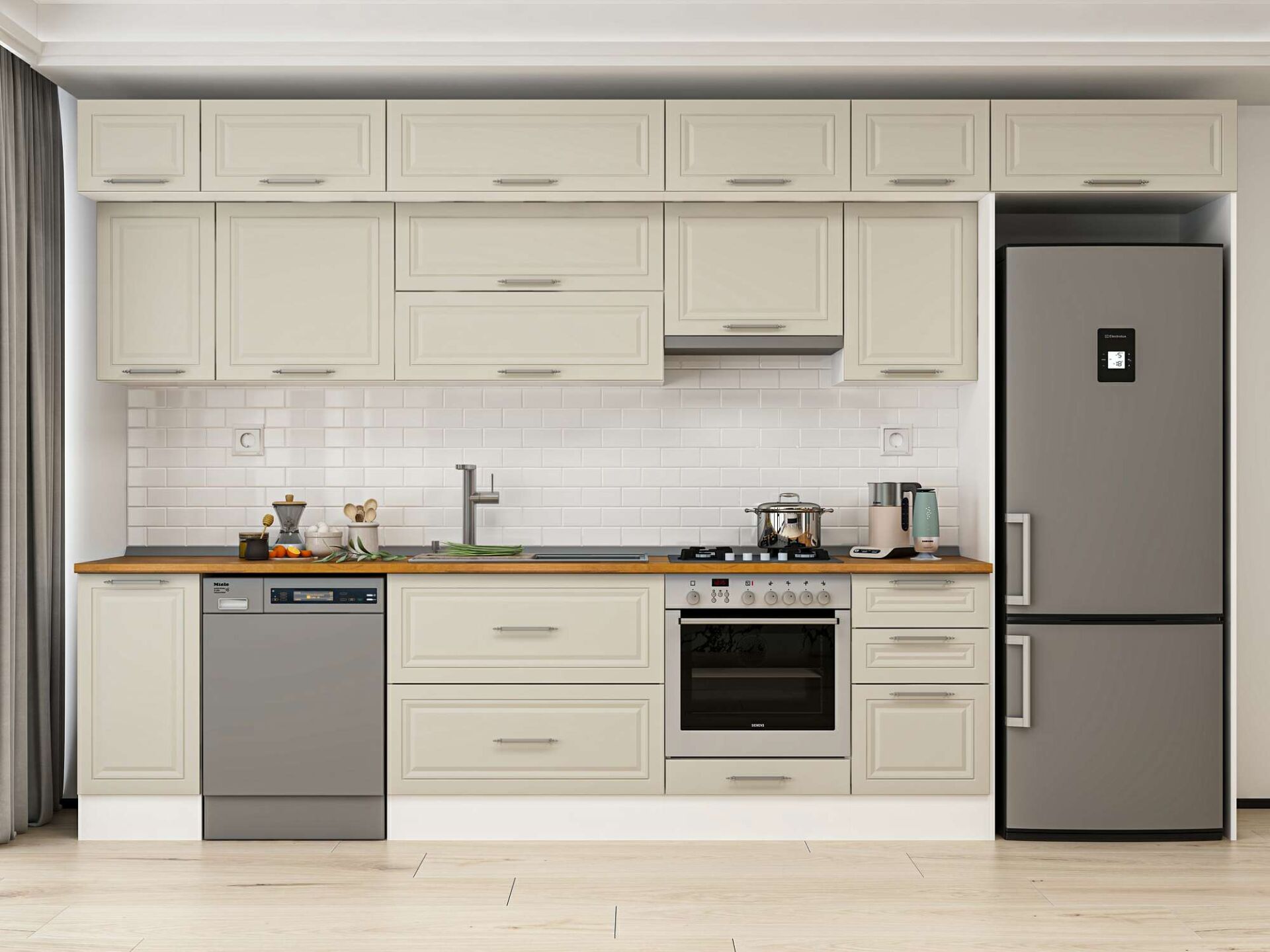 Alvinka 375X240 Cm Klasik Mebran Mutfak Dolabı Beyaz Beyaz Mb-E90S40S45-1 Mebran | Kumtaşı - Mdf