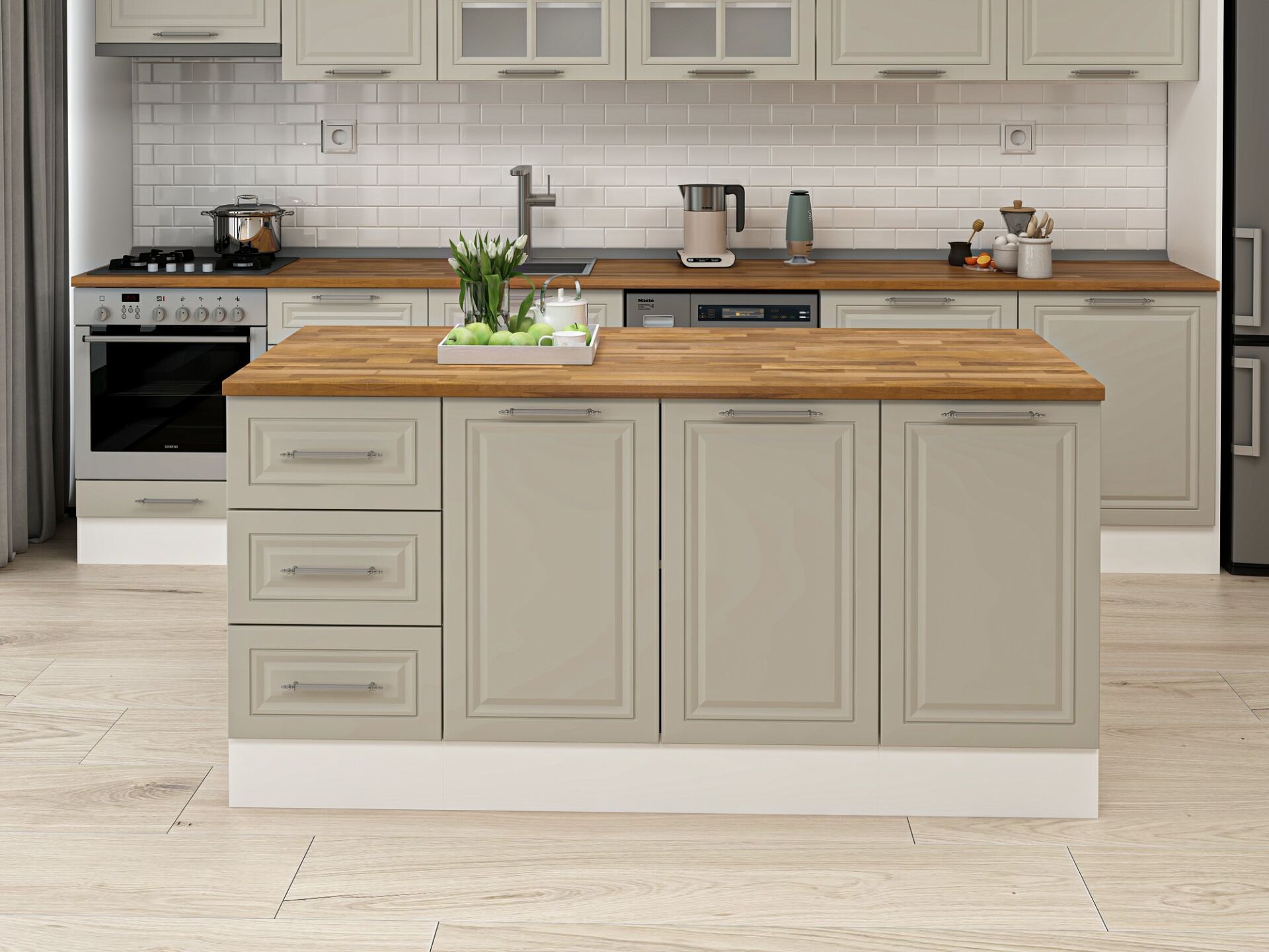 Alvinka 180 Cm Mbr_C Ada Mutfak Dolabı Beyaz Kumtaşı Mdf