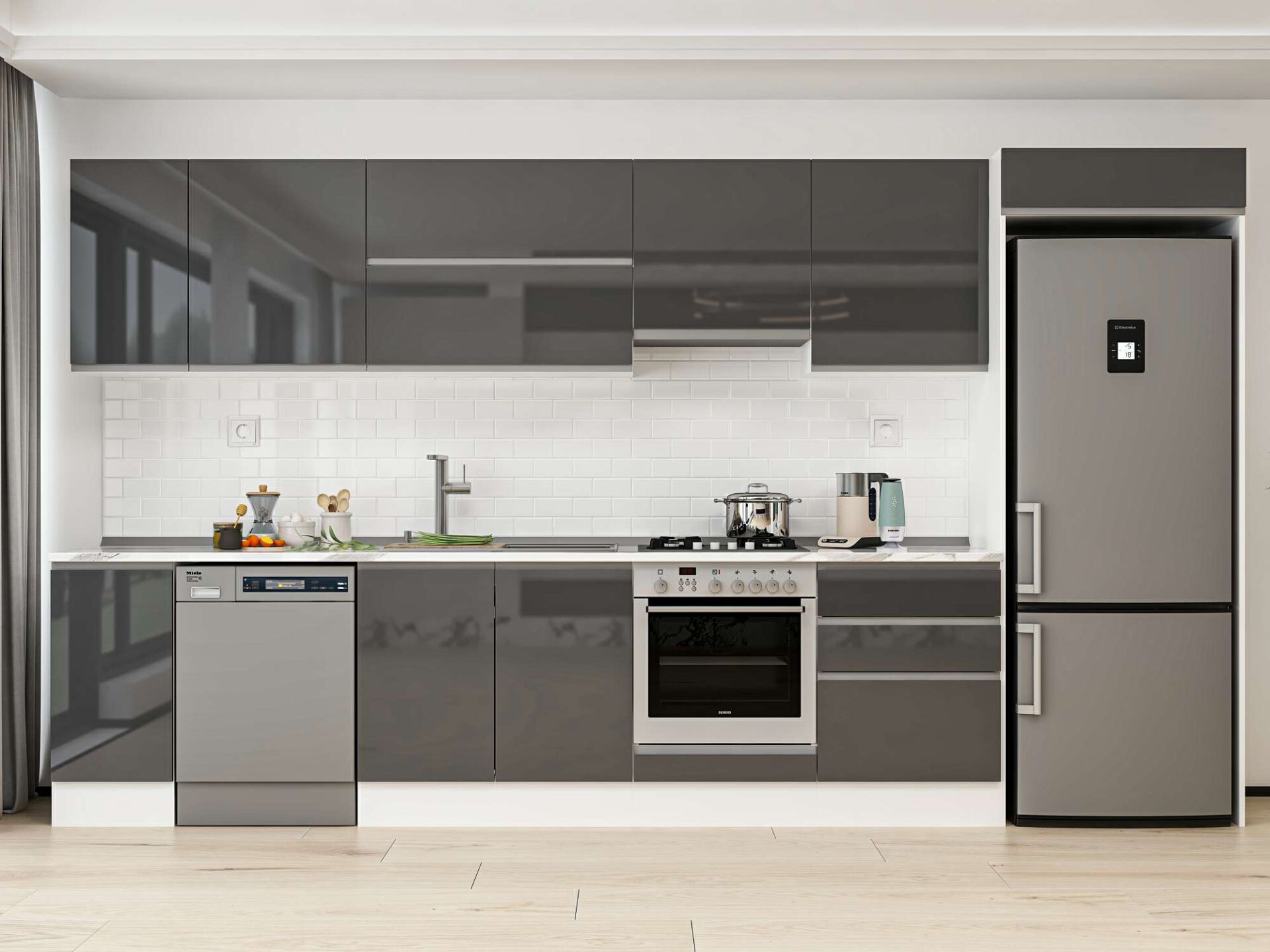 Alvinka 380X222 Cm High Gloss Mutfak Dolabı Mb-E80S40S60-1 High Gloss | Antrasit - Mdf