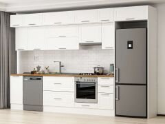 Alvinka 370X240 Cm Klasik Mebran Mutfak Dolabı Beyaz Beyaz Mb-E90S40S40-1