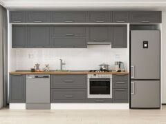 Alvinka 370X240 Cm Klasik Mebran Mutfak Dolabı Beyaz Beyaz Mb-E90S40S40-1