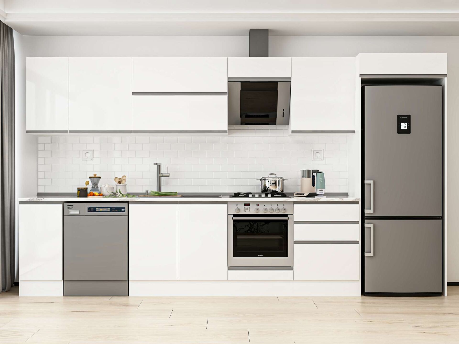 Alvinka 380X222 Cm High Gloss Mutfak Dolabı Mb-E80S40S60-2 High Gloss | Beyaz - Suntalam