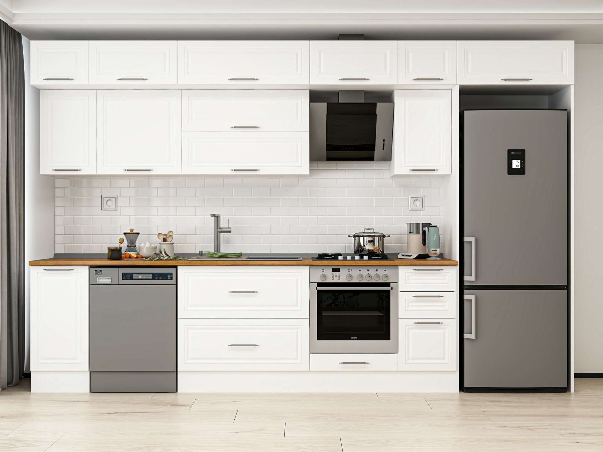 Alvinka 370X240 Cm Klasik Mebran Mutfak Dolabı Beyaz Beyaz Mb-E90S40S40-2