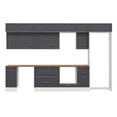 Alvinka 375X240 Cm Klasik Mebran Mutfak Dolabı Mb-E90S40S45-2 Mebran | Antrasit - Suntalam