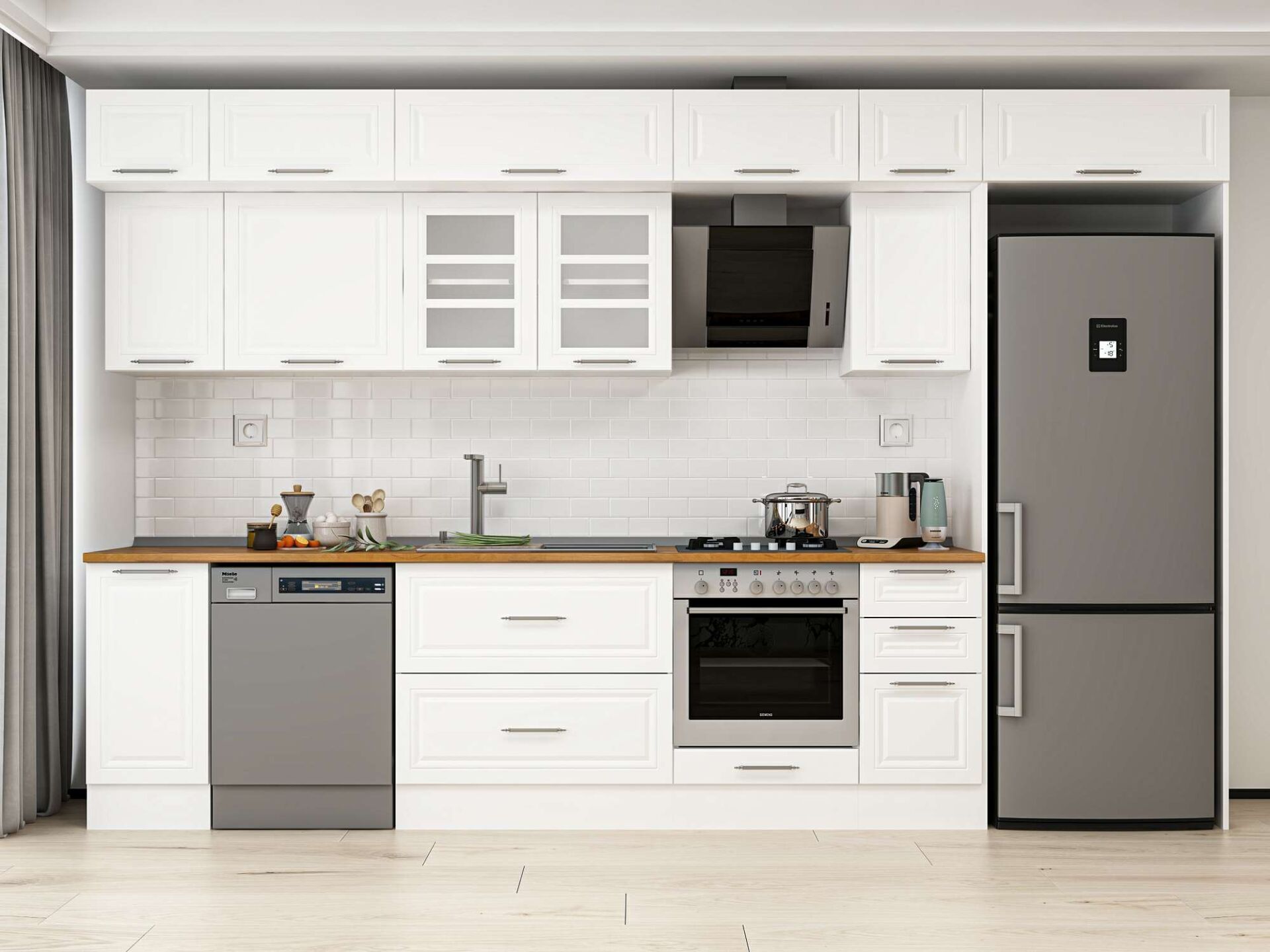 Alvinka 370X240 Cm Klasik Mebran Mutfak Dolabı Beyaz Beyaz Mb-E90S40S40-3