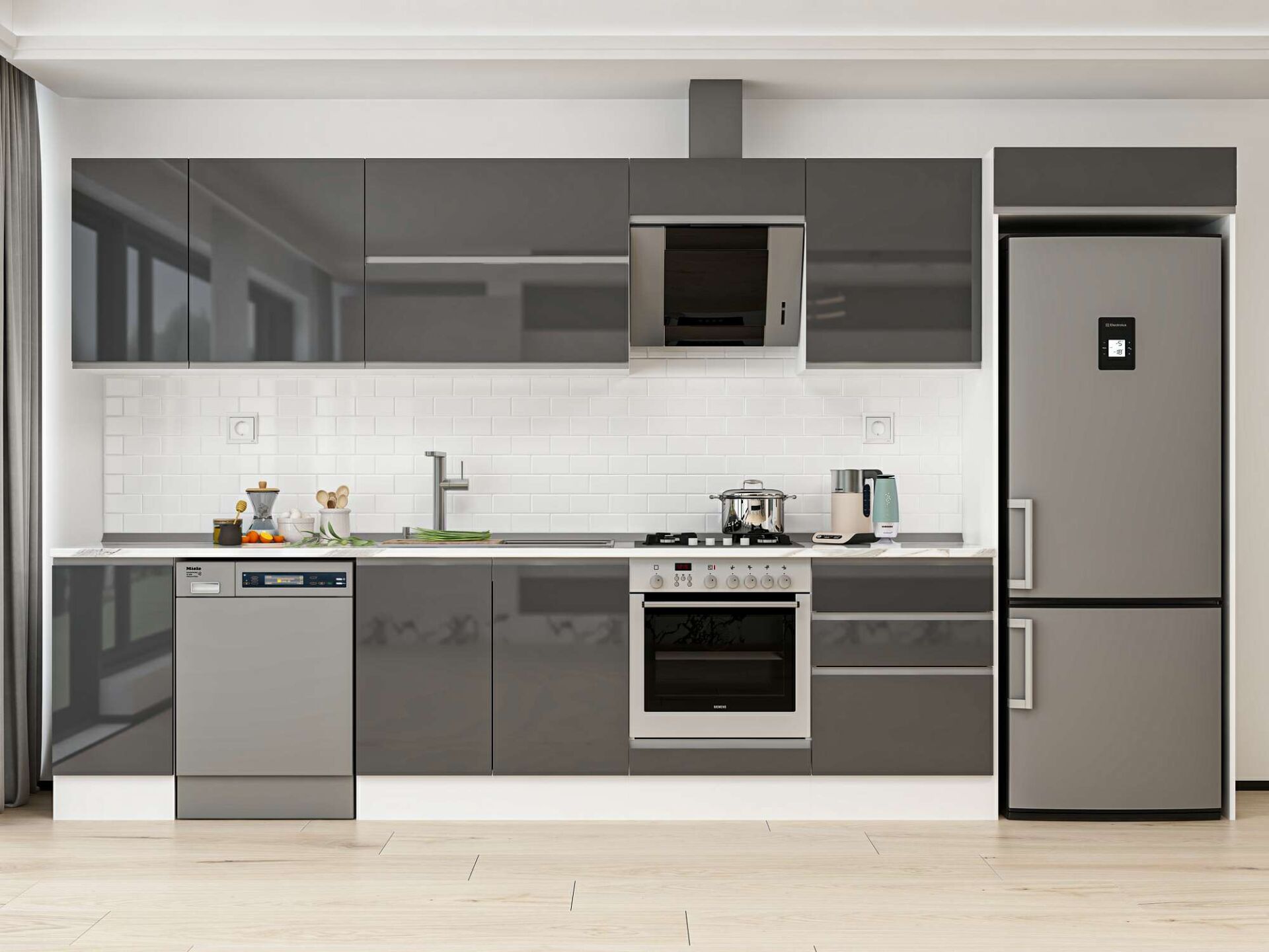 Alvinka 380X222 Cm High Gloss Mutfak Dolabı Mb-E80S40S60-2 High Gloss | Antrasit - Suntalam