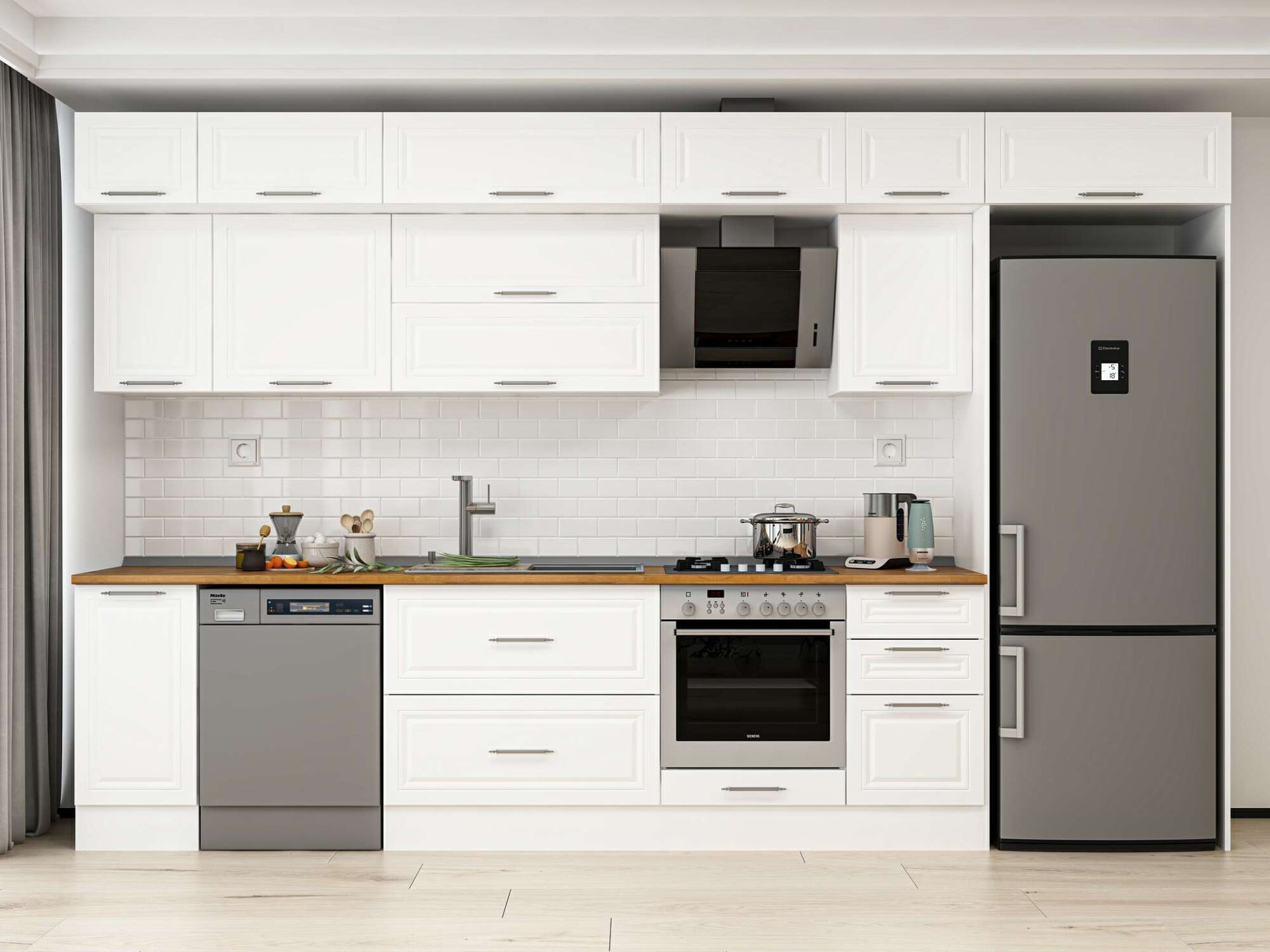 Alvinka 375X240 Cm Klasik Mebran Mutfak Dolabı Beyaz Beyaz Mb-E90S40S45-2