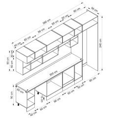Alvinka 380X240 Cm Klasik Mebran Mutfak Dolabı Beyaz Beyaz Mb-E90S40S50-1