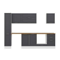 Alvinka 300X210 Cm Klasik Mebran Mutfak Dolabı Mb-E90B40S50-2 Mebran | Antrasit - Mdf