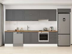 Alvinka 390X222 Cm Klasik Mebran Mutfak Dolabı Mb-E90S50S50-1 Mebran | Antrasit - Mdf