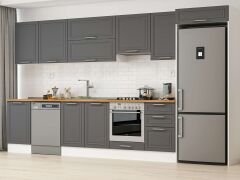 Alvinka 390X222 Cm Klasik Mebran Mutfak Dolabı Mb-E90S50S50-1 Mebran | Antrasit - Mdf