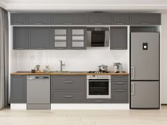 Alvinka 375X240 Cm Klasik Mebran Mutfak Dolabı Beyaz Beyaz Mb-E90S40S45-3 Mebran | Antrasit - Mdf